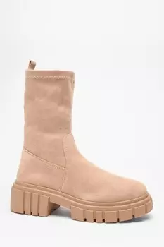 Массивные сапоги-носки из серо-коричневой искусственной замши QUIZ Clothing