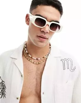Массивные солнцезащитные очки прямоугольной формы ASOS цвета экрю с затемненными линзами