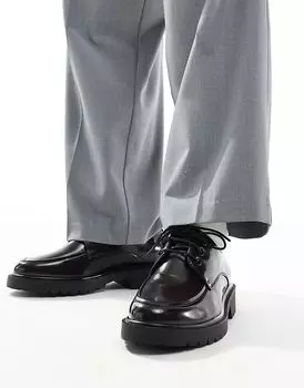 Массивные туфли дерби на шнуровке черного цвета с фартуком ASOS DESIGN