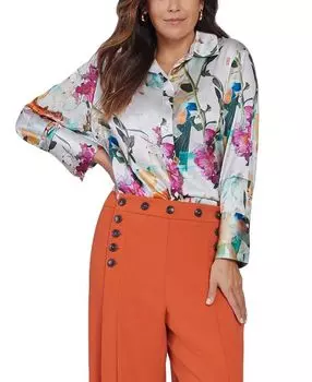 Матильда Эластичная шелковая блузка с цветочным узором Gabriella Rossetti, мультиколор