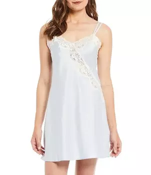 Матовая атласная и кружевная свадебная сорочка без рукавов Lauren Ralph Lauren, синий