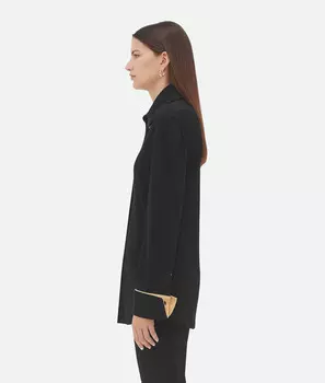 Матовая рубашка из струящегося вискозного джерси Bottega Veneta, черный