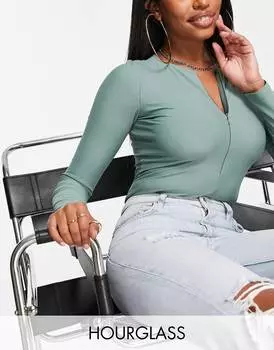 Матовое боди с длинными рукавами в стиле диско ASOS DESIGN Hourglass с длинными рукавами ASOS DESIGN