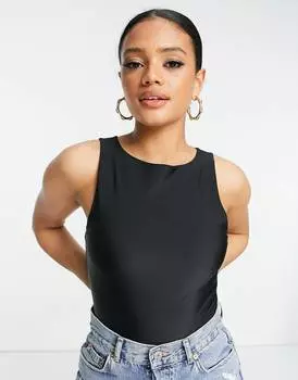 Матовое двухслойное боди черного цвета в стиле диско ASOS DESIGN