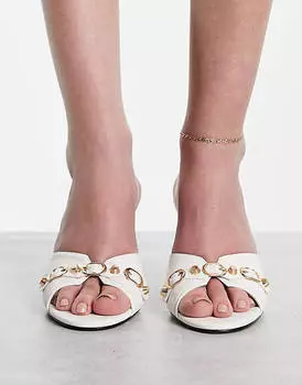 Матовые белые туфли-мофли на каблуке RAID Wide Fit Gloria