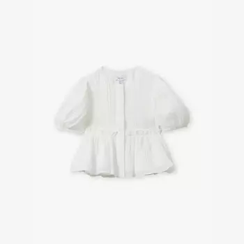 Матовый топ с баской и рукавами-фонариками 4-9 лет Reiss, белый