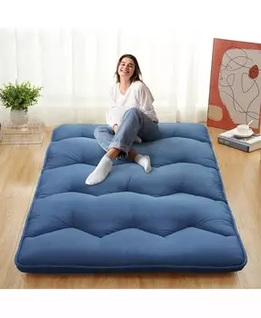 Матрас футон, полноразмерный, напольный наматрасник, портативный спальный коврик для общежития, 54 x 80 дюймов CAROMIO, синий