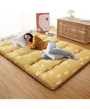 Матрас футон, полноразмерный, напольный наматрасник с цветочным принтом, портативный спальный коврик для общежития, 54 x 80 дюймов CAROMIO, желтый