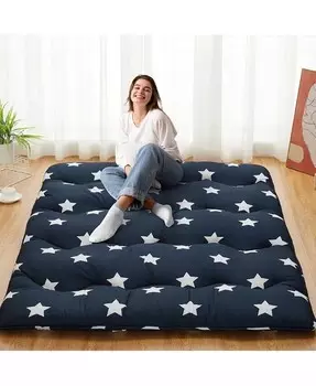Матрас футон, полноразмерный, напольный наматрасник со звездным принтом, портативный спальный коврик для общежития, 54 x 80 дюймов CAROMIO, синий