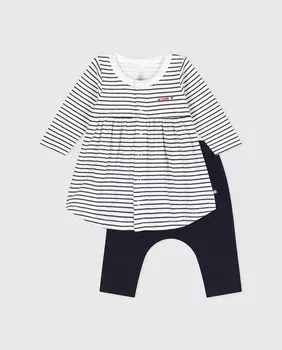 Матросское платье и леггинсы из хлопка для ребенка Petit Bateau, белый