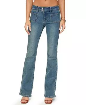 Маттеа Узкие Низкие Джинсы с Расклешенными Штанинами в Голубом Оттенке Edikted, синий