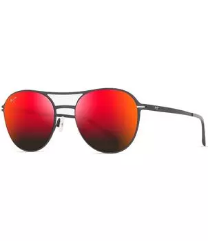 Maui Jim Круглые зеркальные солнцезащитные очки унисекс Half Moon PolarizedPlus2 52 мм, черный