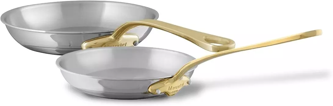 Mauviel M'Cook B, 5-слойная полированная нержавеющая сталь, состоящая из двух частей, сковорода 11 дюймов и сковорода 10,2 дюйма, сделано во Франции