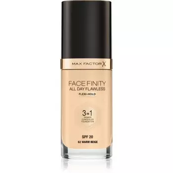Max Factor, Facefinity All Day Flawless, стойкая тональная основа Spf 20, оттенок 62 Warm Beige, 30 мл