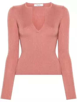 Max Mara джемпер в рубчик с V-образным вырезом, розовый