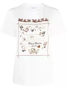 Max Mara футболка с вышитой надписью, белый