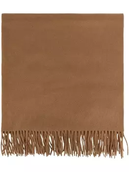 Max Mara кашемировый шарф с вышитым логотипом и бахромой, коричневый