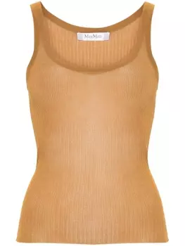 Max Mara полупрозрачный топ в рубчик, коричневый