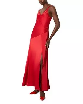 MAXCo. Платье макси с косым разрезом и атласным кроем MAX&Co., красный