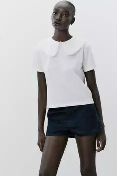 Макси-футболка с воротником "питер пэн" ZARA, белый