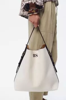 Макси холщовая сумка-ведро ZARA, экрю