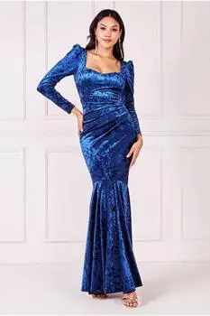 Макси Ice Velvet с расклешенным краем Goddiva, темно-синий