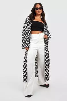 Макси-кимоно с тканым геопринтом Plus boohoo, черный