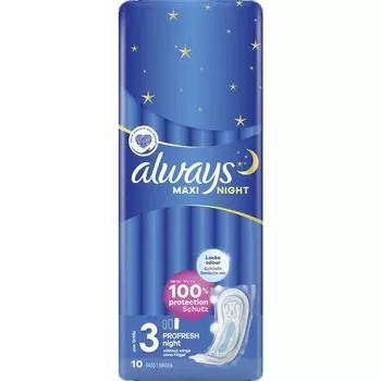 Макси ночные повязки ПРОФРЕШ ночные без крыльев Always, 10 шт.