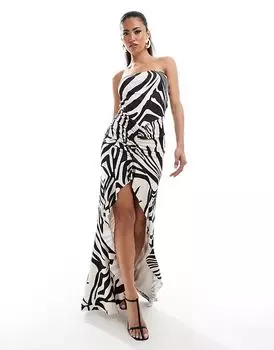 Макси-платье-бандо с разрезом на бедрах с принтом зебры Murci
