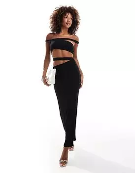 Макси-платье-бандо с вырезом-лодочкой черного цвета ASOS DESIGN