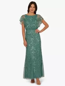 Макси-платье-блузон из бисера Adrianna Papell, цвет Green Slate