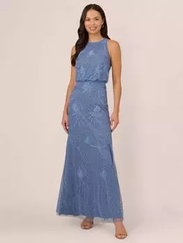 Макси-платье-блузон из бисера Adrianna Papell, цвет French Blue