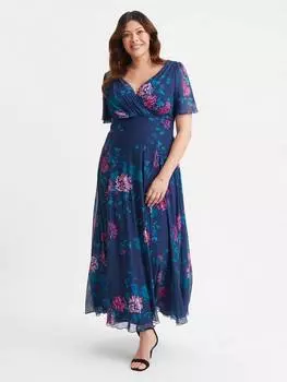 Макси-платье isabelle с цветочным декольте и плавающим рукавом Scarlett & Jo, синий/разноцветный