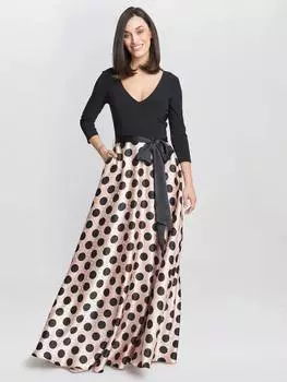 Макси-платье из атласа и джерси с точечным принтом esther Gina Bacconi, цвет Pink/Black