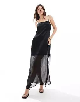 Макси-платье из атласного шифона черного цвета ASOS DESIGN