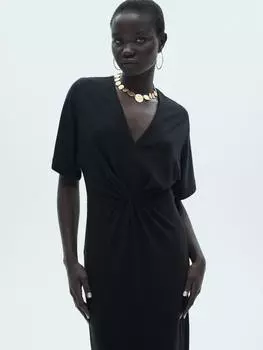 Макси-платье из хлопчатобумажного джерси plita Mango, черный