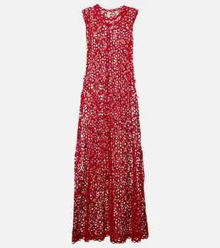 Макси-платье из хлопковой смеси с ажурной вязкой Norma Kamali, Tiger Red