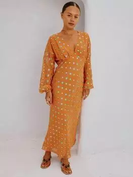 Макси-платье из коралловой фольги Never Fully Dressed, цвет Coral