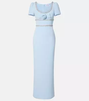Макси-платье из крепа с цветочной аппликацией Self-Portrait, светло-синий
