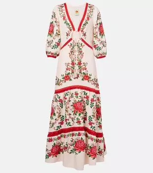 Макси-платье из льняной ткани с цветочным принтом Farm Rio, Flower Tapestry Pink