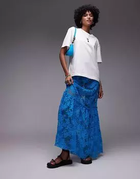 Макси-платье из прозрачного кружева Topshop в бирюзовом цвете