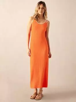 Макси-платье из ребристого трикотажа с контрастной отделкой Ro&Zo, оранжевый