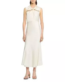 Макси-платье из сатина с отделкой из страз Sandro, слоновая кость/кремовый