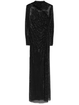 Макси-платье из сетки со стразами Self-Portrait, черный