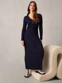 Макси-платье из широкого ребристого трикотажа с v-образным вырезом Ro&Zo, темно-синий