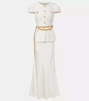 Макси-платье из тафты с поясом Self-Portrait, кремовый