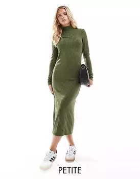 Макси-платье из трикотажного полотна в рубчик темно-зеленого цвета Vero Moda