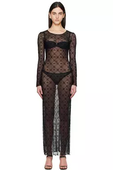 Макси-платье Moonogram из сетки с флокированием Marine Serre, черный