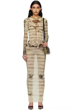 Макси-платье "моряк" с тату Jean Paul Gaultier, экрю