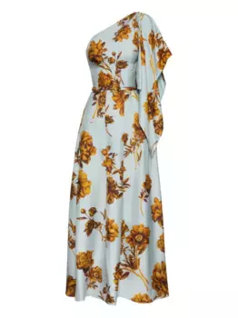 Макси-платье на одно плечо с цветочным принтом Oscar de la Renta, синий